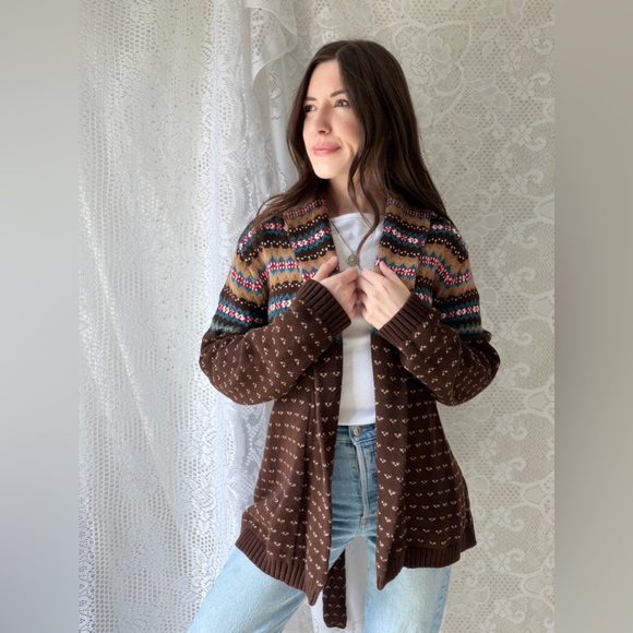 Vintage Southwestern Knit Cardigan Blanket Wrap Boho Cotton Chaps - Picture 10 of 15